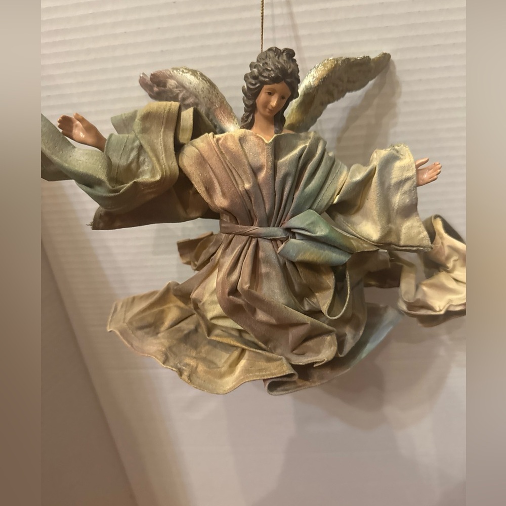 VTG Clothtique Hand Painted Winged Angel Hanging Tree Topper Ornament